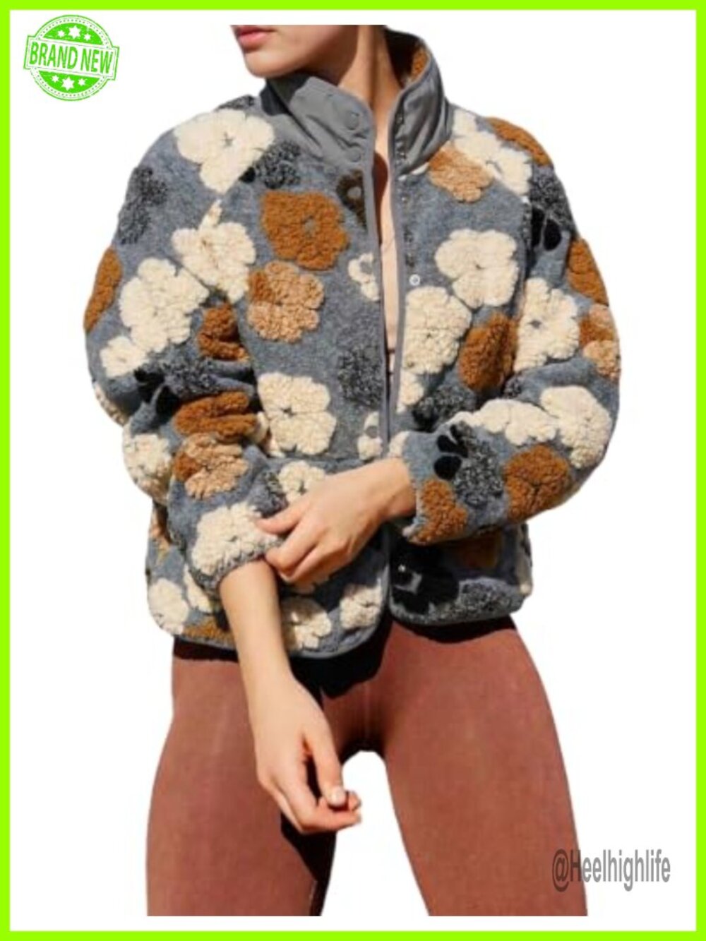 Floral Fleece Jacket Warm Button Down Sherpa Coats Fall